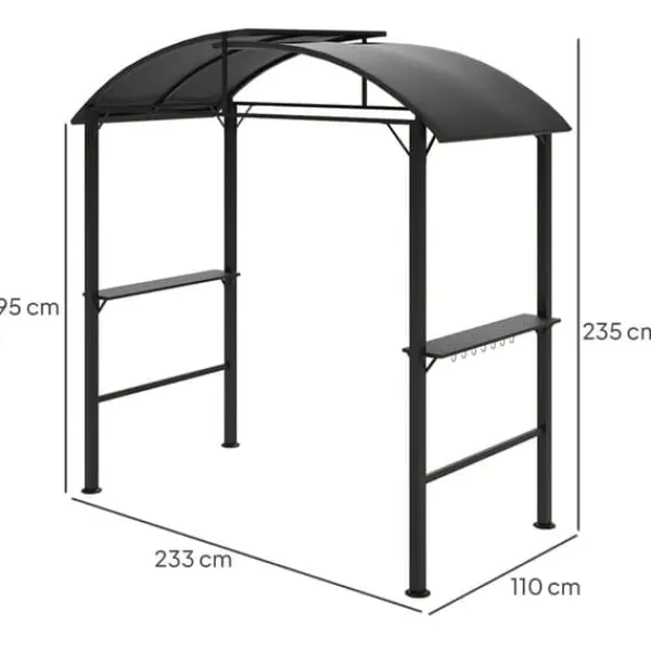 Buer, Spalier, Lysthuse Uden Tag^Grillpavillon 233x110x235 cm, vindtæt med dobbelt tag og hylder, UV-beskyttelse, stål, mørkegrå