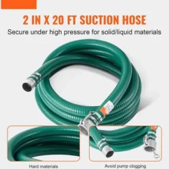 Hot Grøn sugeslange 2 i x 20 fod, høj kvalitet, komplet fittings, holdbar og fleksibel til industrielt brug. Vanding