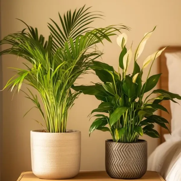 Krukkeplanter Indendørs^Grøn to - Sæt med 2 - Spathiphyllum, Dypsis lutescens - Højde 60-75cm - ⌀17cm