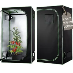 Drivhus^Grow Telt - Indendørs Plantetelt - 100x100x200 cm - 600D Højreflekterende Mylar - Observationsvindue - Aftagelig Gulvbakke - Robust Lynlås