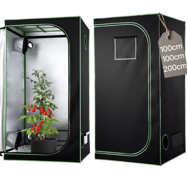 Drivhus^Grow Telt - Indendørs Plantetelt - 100x100x200 cm - 600D Højreflekterende Mylar - Observationsvindue - Aftagelig Gulvbakke - Robust Lynlås