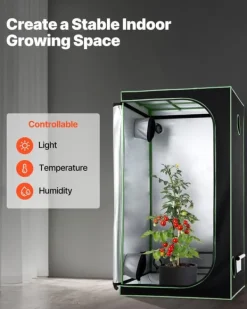 Drivhus^Grow Telt - Indendørs Plantetelt - 100x100x200 cm - 600D Højreflekterende Mylar - Observationsvindue - Aftagelig Gulvbakke - Robust Lynlås