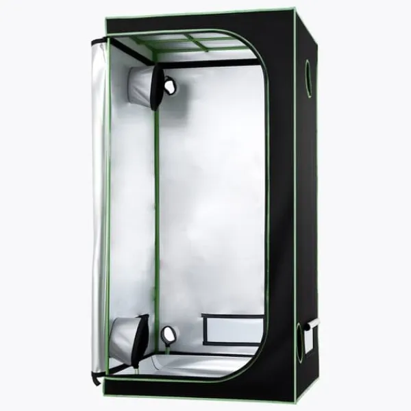 Drivhus^Grow Telt - Indendørs Plantetelt - 100x100x200 cm - 600D Højreflekterende Mylar - Observationsvindue - Aftagelig Gulvbakke - Robust Lynlås
