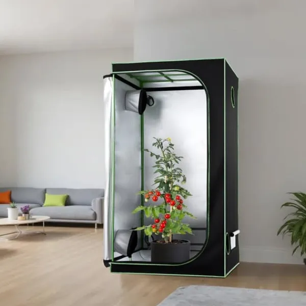 Drivhus^Grow Telt - Indendørs Plantetelt - 100x100x200 cm - 600D Højreflekterende Mylar - Observationsvindue - Aftagelig Gulvbakke - Robust Lynlås