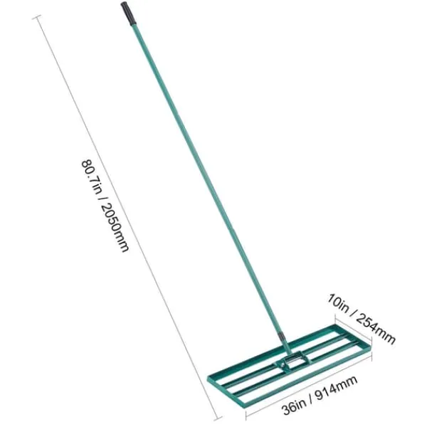 Outlet Græsplanenivelleringsrive, kraftig 36 tommer x 10 tommer design, 78 tommer stål forlænget håndtag., 10x36 tommer Haveværktøj