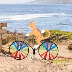 Vinddekoration^Gul Kat Cykel Vindmølle Vindmølle Dyre Vindmølle Ornamenter