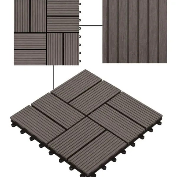 Havedekorationer^Gulve - Living terrassefliser 11 stk. WPC 30 x 30 cm 1 m2 mørkebrun