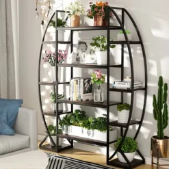New Halvmåne plantehylde - Blomsterstativ/stigehylde - 5 Niveauer - Metal - Med Lys - XL - Inde/Ude - Orange Plantestativer
