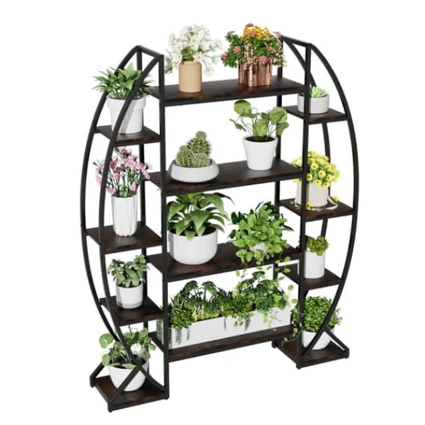 New Halvmåne plantehylde - Blomsterstativ/stigehylde - 5 Niveauer - Metal - Med Lys - XL - Inde/Ude - Orange Plantestativer