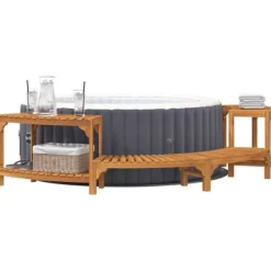 Hot Halvrund udendørs badetub omkreds i solid akacietræ | Størrelse: 252 x 112 x 55.5 cm | Farve: Brun Spa & Udendørsbad