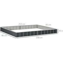 Plantningsbænke^Havebed, Tykt Farvet Stål, 258L x 90B x 30H cm, 253L x 85B x 30H cm Planteområde, Værktøjsfri Installation, Hævet Design