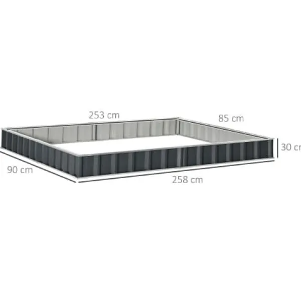 Plantningsbænke^Havebed, Tykt Farvet Stål, 258L x 90B x 30H cm, 253L x 85B x 30H cm Planteområde, Værktøjsfri Installation, Hævet Design