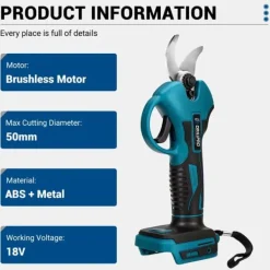 Haveværktøj^Havebeskærer - Batteridrevet beskæringssaks - 18V - 2 Batterier - Børsteløs Motor - 50 mm Skærediameter - Klinge i Højkulstofstål - EU-Stik - Rød/Sort | CDON