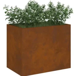 Krukker & Plantebeholdere^Haveblomsterkrukke i stål - Vejrbestandig | Størrelse: 50x32x40 cm | Farve: Brun