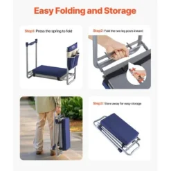 Clearance Havebænk og knæpude, 58,5x30x48,5 cm, sammenklappelig, kraftig, med værktøjstaske Støtte Med Hjul, Sæder & Knæbeskyttelse Til Havepleje