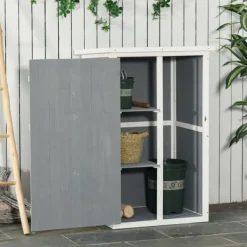 Havebod i træ 75×56×115 cm med hyldeplan, sort/grå/hvid Skure, Garager & Carports