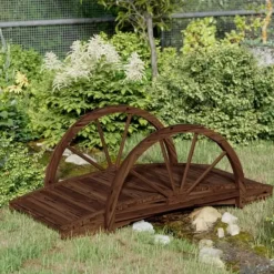 Online Havebro i massivt fyrretræ med halve hjul - Træbro | Størrelse: 99x50x38 cm Havebroer