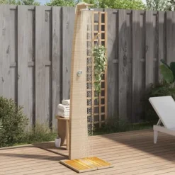 Havebruser i polyrattan med akacietræ - Fritstående udendørs bruser | Størrelse: 55x60x224 cm | Farve: Beige Spa & Udendørsbad