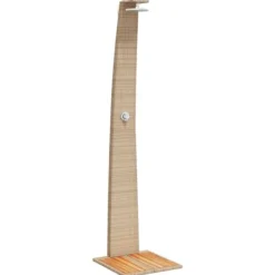 Havebruser i polyrattan med akacietræ - Fritstående udendørs bruser | Størrelse: 55x60x224 cm | Farve: Beige Spa & Udendørsbad