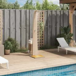 Havebruser i polyrattan med akacietræ - Fritstående udendørs bruser | Størrelse: 55x60x224 cm | Farve: Beige Spa & Udendørsbad