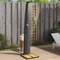 Best Havebruser i polyrattan med akacietræ - Udendørs brusebad | Størrelse: 55x60x224 cm | Farve: Sort Spa & Udendørsbad