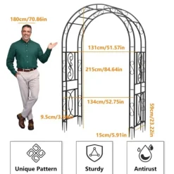 Discount Havebue & Espalier - Gotisk Bue - 216 cm Høj - Pulverlakeret Jern - Til Klatreplanter & Bryllup - Udendørs - Sort Buer, Spalier, Lysthuse Uden Tag