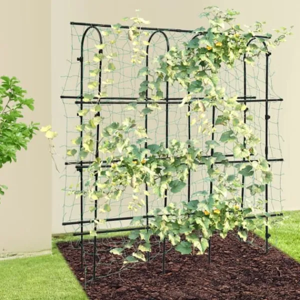 Online Havebue - Espalier med net - Rustbestandigt stål & PE - Mål 180×30×180 cm - Rør Ø16 mm - Til klatreplanter - Sort Krukker & Plantebeholdere