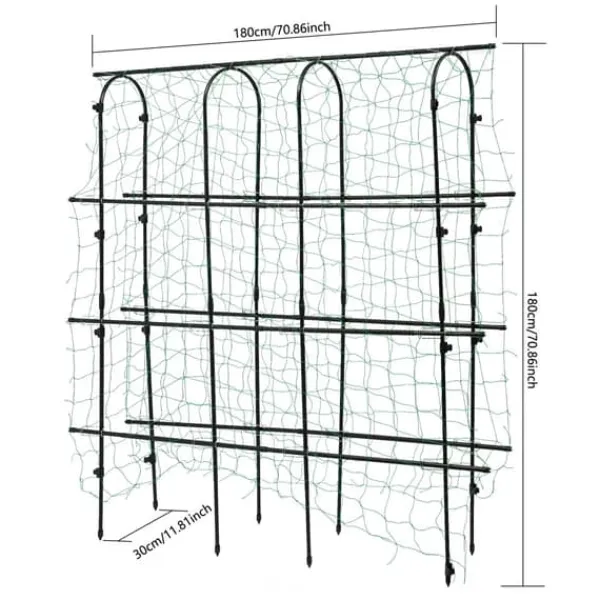 Online Havebue - Espalier med net - Rustbestandigt stål & PE - Mål 180×30×180 cm - Rør Ø16 mm - Til klatreplanter - Sort Krukker & Plantebeholdere