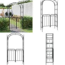 Buer, Spalier, Lysthuse Uden Tag^Havebue med låge 108x45x235 cm stål sort - Havebue Med Låge - Havebuer Med Låger - Home & Living