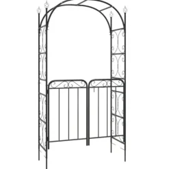 Buer, Spalier, Lysthuse Uden Tag^Havebue med låge 108x45x235 cm stål sort - Havebue Med Låge - Havebuer Med Låger - Home & Living
