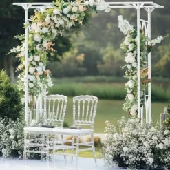 New Havebue Pergola - Metalspalier - PVC-belagt ramme - Ekstra robust til udendørs brug - Til klatreplanter og bryllup - Hvid Buer, Spalier, Lysthuse Uden Tag