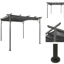 Online Havebuer, espalierer & pergolaer - Living pergola med sammenrulleligt tag 3x3 m 180 g/m² antracitgrå Buer, Spalier, Lysthuse Uden Tag
