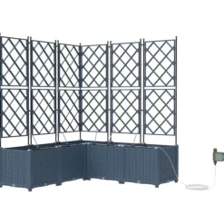 Plantningsbænke^Havedåse med automatisk vanding - Plantekasse i stål | Farve: Grå | Størrelse: 120x120x142 cm