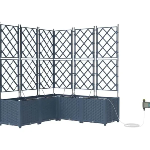 Plantningsbænke^Havedåse med automatisk vanding - Plantekasse i stål | Farve: Grå | Størrelse: 120x120x142 cm