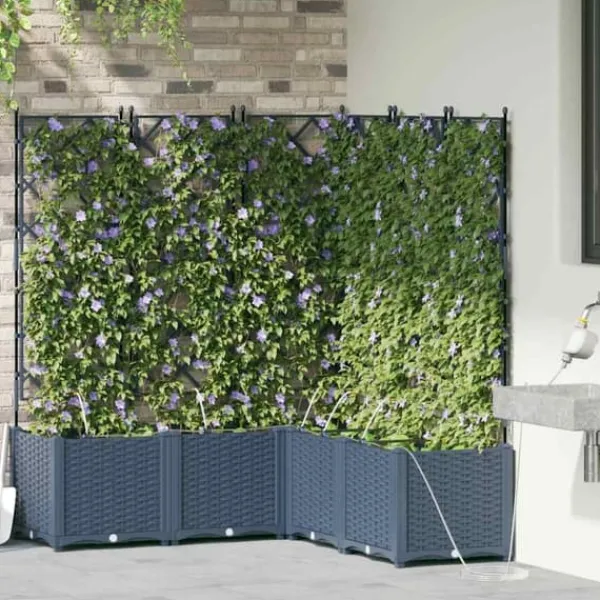 Plantningsbænke^Havedåse med automatisk vanding - Plantekasse i stål | Farve: Grå | Størrelse: 120x120x142 cm