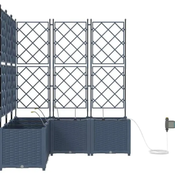 Plantningsbænke^Havedåse med automatisk vanding - Plantekasse i stål | Farve: Grå | Størrelse: 120x120x142 cm