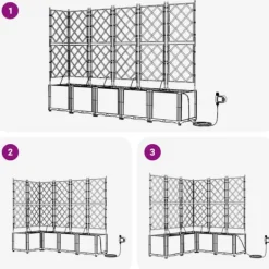 Plantningsbænke^Havedåse med automatisk vanding - Plantekasse i stål | Farve: Grå | Størrelse: 120x120x142 cm