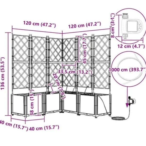 Plantningsbænke^Havedåse med automatisk vanding - Plantekasse i stål | Farve: Grå | Størrelse: 120x120x142 cm