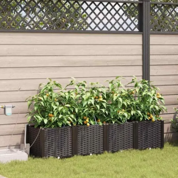 Havedåse med automatisk vanding - Moderne plantekasse i stål | Størrelse: 160x40x37,5 cm | Farve: Brun Plantningsbænke