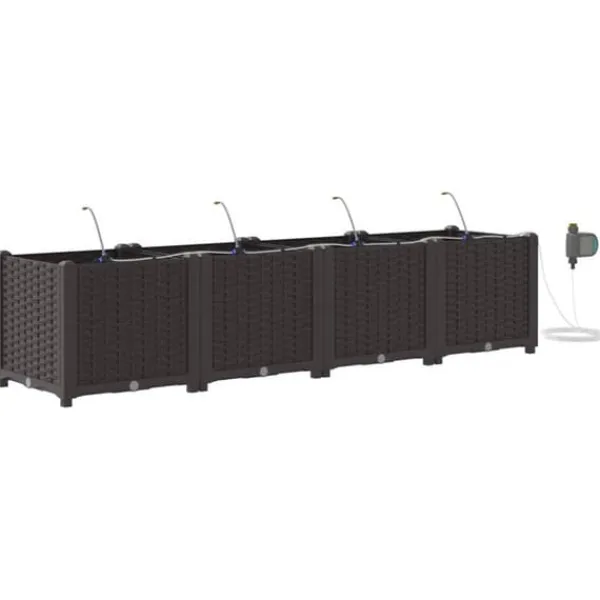 Havedåse med automatisk vanding - Moderne plantekasse i stål | Størrelse: 160x40x37,5 cm | Farve: Brun Plantningsbænke