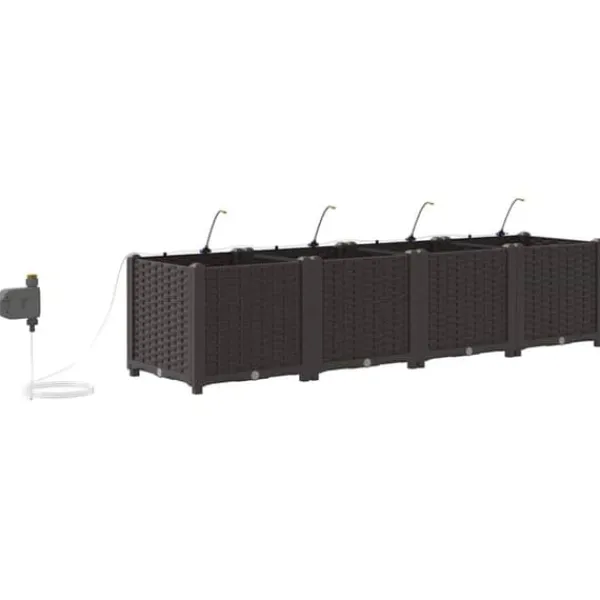Havedåse med automatisk vanding - Moderne plantekasse i stål | Størrelse: 160x40x37,5 cm | Farve: Brun Plantningsbænke