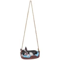 Best Havehundestatue Udendørs Harpiks Gynge Ornament Hængende Dekoration Hjem Bulldog Dyr Gave Sort Havedekorationer