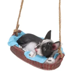 Best Havehundestatue Udendørs Harpiks Gynge Ornament Hængende Dekoration Hjem Bulldog Dyr Gave Sort Havedekorationer