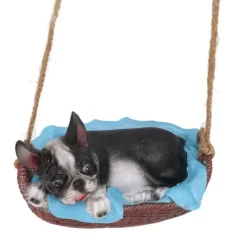 Best Havehundestatue Udendørs Harpiks Gynge Ornament Hængende Dekoration Hjem Bulldog Dyr Gave Sort Havedekorationer