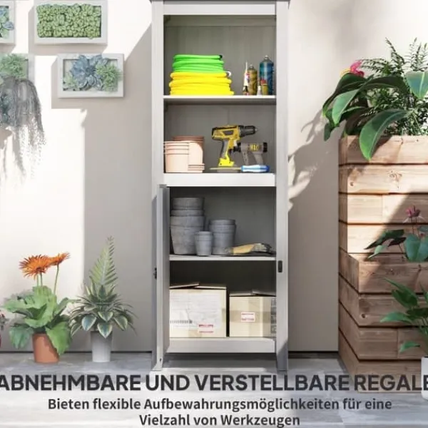 Best Havekabinet i træ 60×60×160 cm, aflåseligt med hylder, vejrbestandigt redskabsskur, lysegrå Skure, Garager & Carports