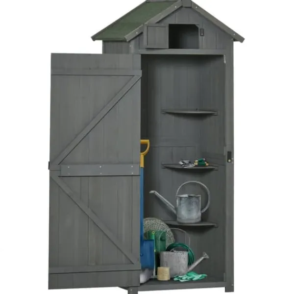 Clearance Havekabinet i træ med vindue & hylder, 77×54,2×179 cm, grå/grøn Skure, Garager & Carports