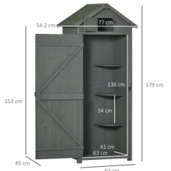 Clearance Havekabinet i træ med vindue & hylder, 77×54,2×179 cm, grå/grøn Skure, Garager & Carports