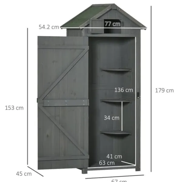 Clearance Havekabinet i træ med vindue & hylder, 77×54,2×179 cm, grå/grøn Skure, Garager & Carports