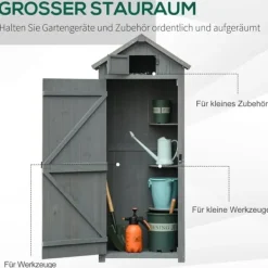 Clearance Havekabinet i træ med vindue & hylder, 77×54,2×179 cm, grå/grøn Skure, Garager & Carports