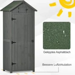 Clearance Havekabinet i træ med vindue & hylder, 77×54,2×179 cm, grå/grøn Skure, Garager & Carports